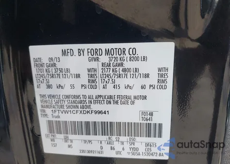 2013 Ford F-150 Xlt из США, поврежденный, VIN 1FTVW1CFXDKF99641